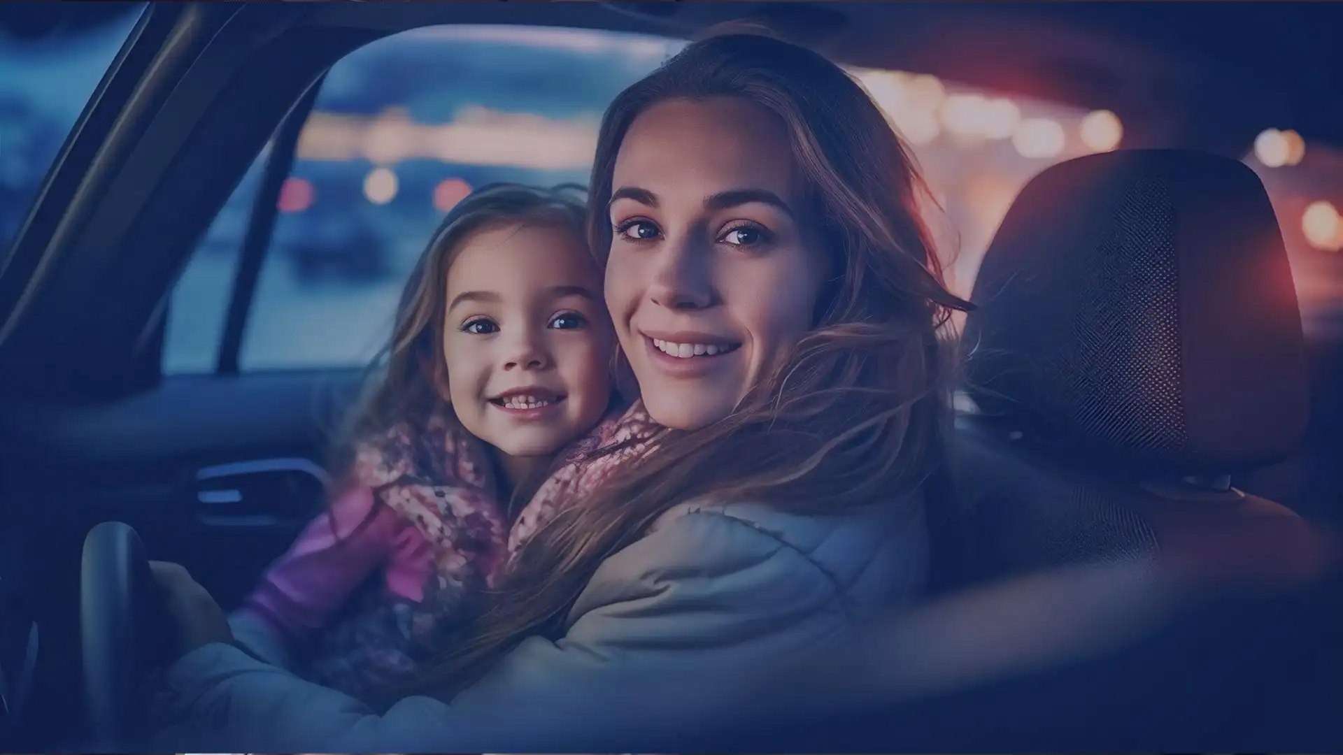 Mother and daughter shopping from car